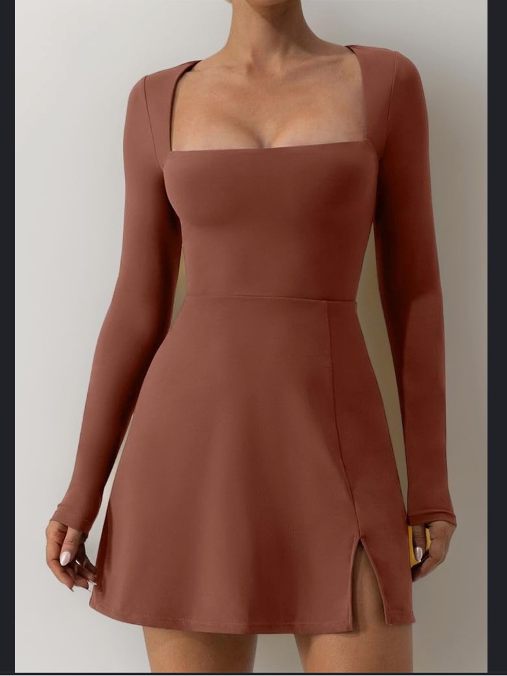 NWT- Square-Neck Long Sleeve Dress in Dusty Mauve